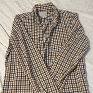 American Eagle Outfitters Tan and White Plaid Shirt